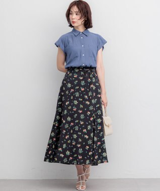 組曲 L ギャザーライトデシン ブラウス ダルブルー系