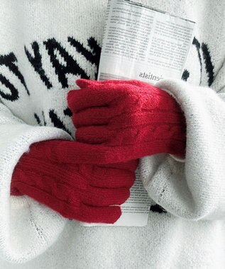 WEGO 【スマホ対応】ケーブル編みニットグローブ レッド