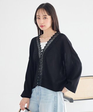 earth music&ecology 【2WAY】レーストリムシアーニットカーディガン Black