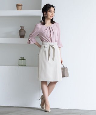 Tiaclasse L 【洗える】快適な履き心地のダブルクロスセミタイトスカート グレージュ