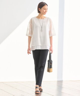 自由区 【洗える・XSサイズあり】レースEDGE Tシャツ＆インナータンクトップセット トップス アイボリー系