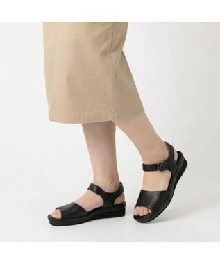 ing <ing>【WEB限定】【サスティナブル】ウエッジヒールレザーサンダル ブラック