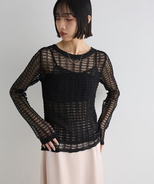 Green Parks ＳＥＴ２点　クロシェ風ニットプルオーバー Black