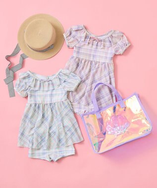 ANY KIDS チェック柄 セパレート 水着 ミント系チェック