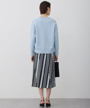 ICB 【先行予約】ランダムストライププリント ストレートスカート ブラック×オフホワイト×サックス