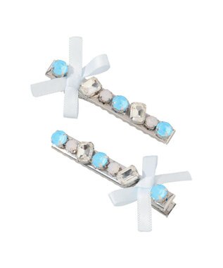 Maison de FLEUR ブルーマニアビジューリボン２セットピン Light Blue