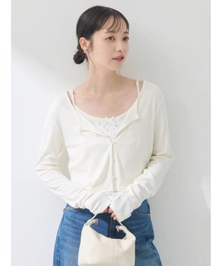 earth music&ecology ＳＥＴ２点カーディガン＋フラワーキャミ Ivory