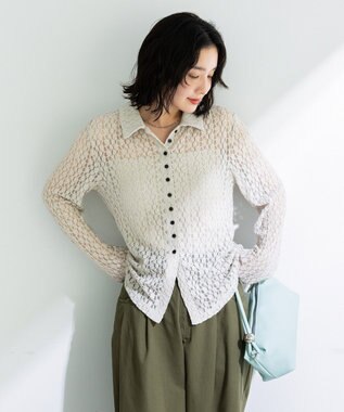 Green Parks 衿付きレースカットプルオーバー Light Gray