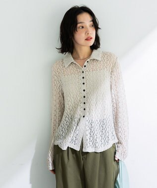 Green Parks 衿付きレースカットプルオーバー Light Gray