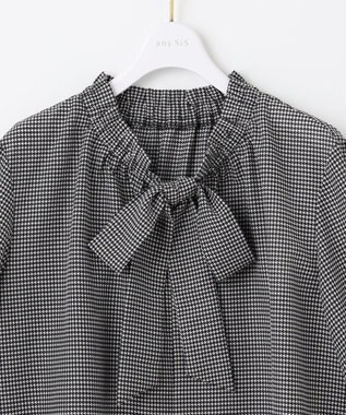 ANY SIS S 【洗える】フリルボウタイ ブラウス ブラック千鳥