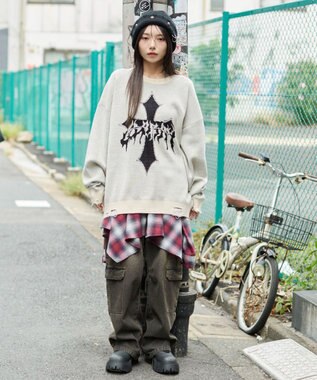 WEGO ダメージジャガードプルオーバー オフホワイト