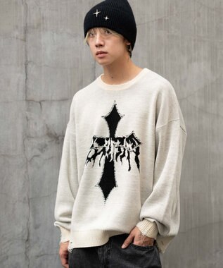 WEGO ダメージジャガードプルオーバー オフホワイト