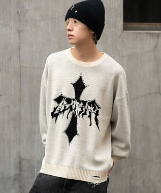 WEGO ダメージジャガードプルオーバー オフホワイト