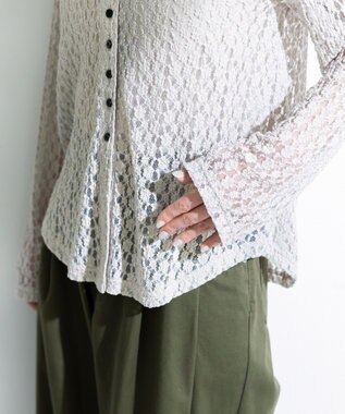 Green Parks 衿付きレースカットプルオーバー Light Gray