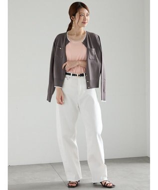 Te chichi 金釦ポケット付きクルーカーディガン チャコールグレー