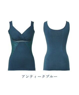 BRADELIS New York 【BRADELIS NewYork peace】綿混キャッチャーカップレースブラキャミ24 ノンワイヤー 補正 下着 ボディスーツ カップ付き ブラトップ アンティークブルー