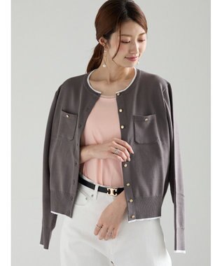 Te chichi 金釦ポケット付きクルーカーディガン チャコールグレー