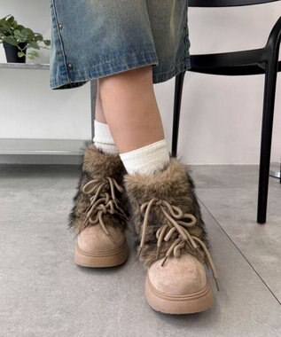 WEGO ボリュームファーレースアップFムートンブーツ ベージュ