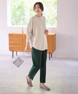 ANY 【洗濯機可/ストレッチ/ウエストゴム/裏起毛】マルチファンクションストレッチテーパードパンツ グリーン