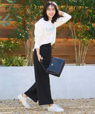 ANY 【UVケア】アソートロゴプリント ロングスリーブTシャツ オフ×グリーンロゴ