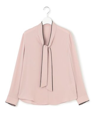 ICB L 【接触冷感・UVケア・速乾・洗える】BackSatinAmunzen 配色ボウタイブラウス ヘイズピンク系