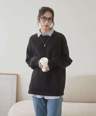 WEGO 【ユニセックス着用ITEM/MLサイズ展開】ミラノリブクルーネックプルオーバー ブラック