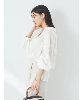 earth music&ecology コットンボイルギャザーシャツ Off White