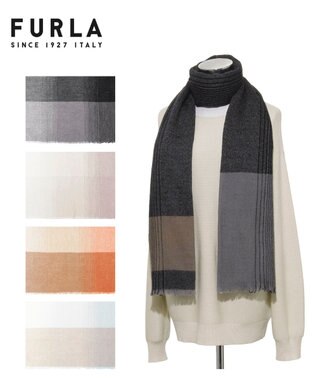 MOONBAT FURLA(フルラ）カシミヤ100％ オンブレー チェック ストール 手洗いOK ブラック