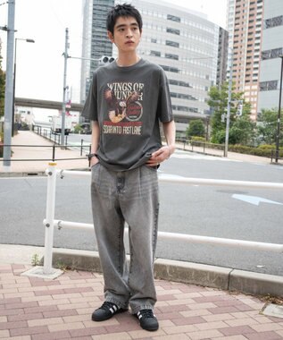 WEGO 【ユニセックス着用ITEM/SMLサイズ展開】ルーズテーパードデニムパンツ グレー