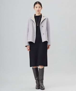 J.PRESS LADIES L 【洗える】CLOTH COMBI KNIT ワンピース ブラック×スレート系