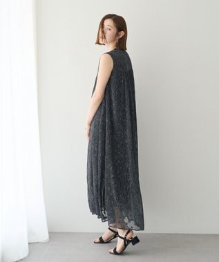 YECCA VECCA シアードット柄ギャザーワンピース Black