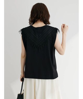 Green Parks ・ＳＵＧＡＲ　ＳＰＯＯＮ　フリンジフレンチＴシャツ Black