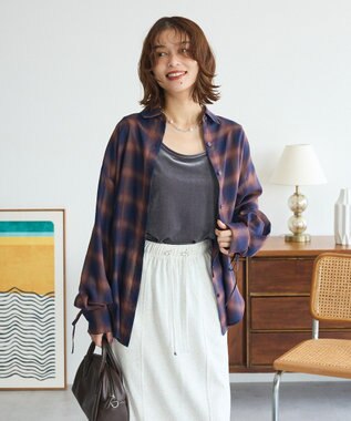 Green Parks ・ＥＬＥＮＣＡＲＥ　ＤＵＥ　チェックギャザーシャツ Navy