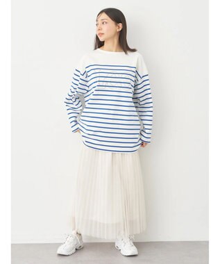 earth music&ecology Ｌｅｅ×ｅ．ｍ．ａ．ｅ　ＢＯＲＤＥＲ　Ｌ／Ｓ　ＴＥＥ Blue