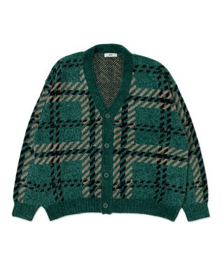 WEGO ベロアモールパターンカーディガン グリーンチェック1
