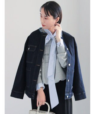 Te chichi ノーカラーデニムジャケット ネイビー