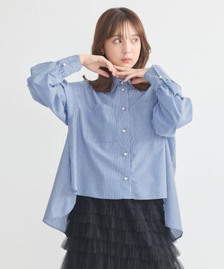 earth music&ecology オーバーフレアシャツ Stripe