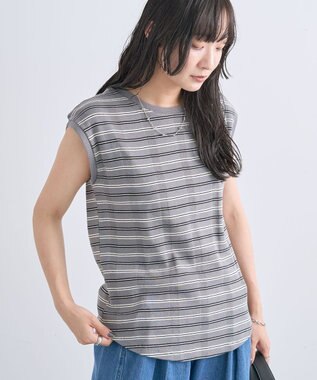 Green Parks マルチボーダーフレンチプルオーバー Gray