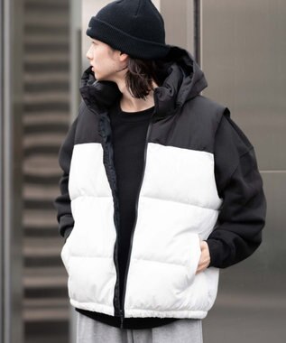 WEGO 【25年秋冬新作/ユニセックス着用ITEM/MLサイズ展開】2WAYパファーベスト ホワイト