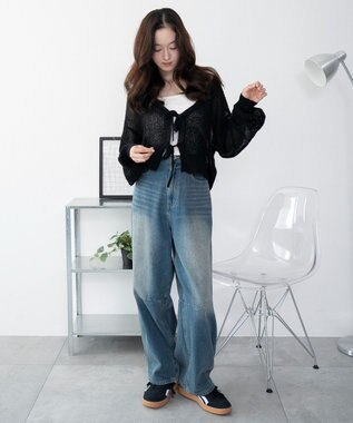 WEGO 【25年秋冬新作】モヘアタッチ2WAYリボンカーデ ブラック