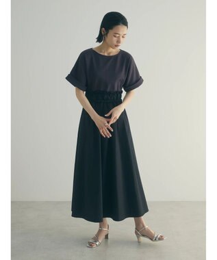 Green Parks armonia.異素材切替ドルマンワンピース Charcoal Gray