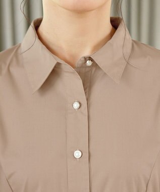 Tiaclasse L 【洗える】パール釦フレアシャツワンピース モカ