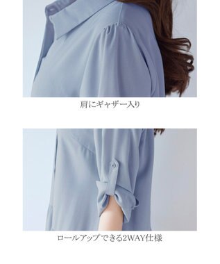 Tiaclasse L 【洗える】1枚で大人華やぐ2段ティアードシャツチュニック ブルー