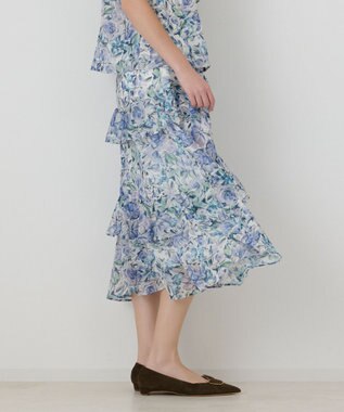 GRACE CONTINENTAL フラワープリントフリルスカート ブルー