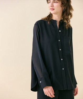 BEIGE， 【WEB限定・洗える】CELOSIA / シアースリーブスタンドカラーブラウス Black