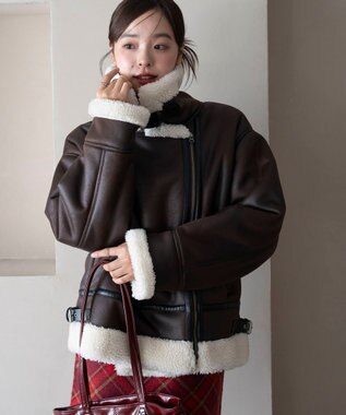 WEGO 【25年秋冬新作】フェイクムートンボアジャケット ブラウン