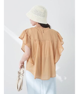 earth music&ecology コットンボイルフリルブラウス Beige