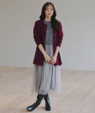 Tiaclasse 【洗える】チュールレースドッキングワンピース グレー