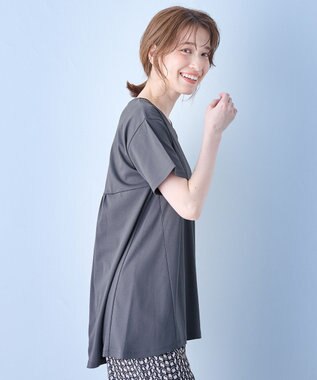 ANY L 【汗ジミ防止加工】シルケットスムースバックギャザーチュニック チャコール