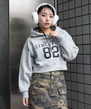 WEGO ロゴショートプルパーカー 杢グレー